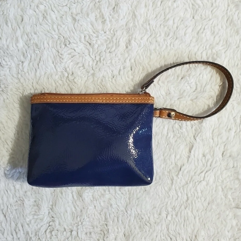 NINE West Blue Patent Leather Wristlet Wallet Purse Bag